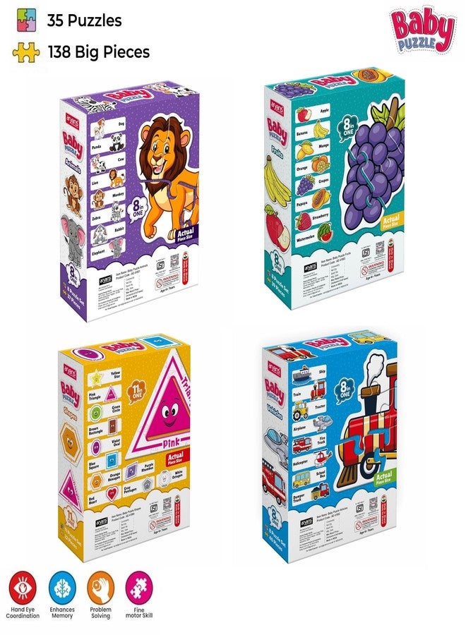 YUIOP - Baby Jigsaw Puzzle for Kids - Explore Animals, Fruits, Shapes & Vehicles - Fun & Learn (4 Packs - 35 Puzzles - 138 Big Pieces) - Image 2